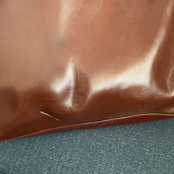 HOBO International VTG Purse Red Brown Polished Leather Bag Zip Two Handles - Picture 15 of 15